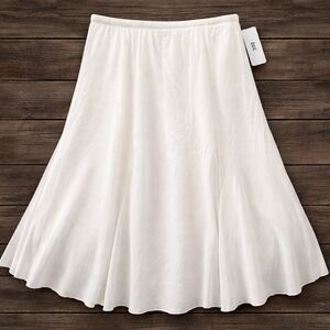 NWT Alfred Dunner Size 20W White Cotton A-Line Midi Skirt Elastic Waist Modest